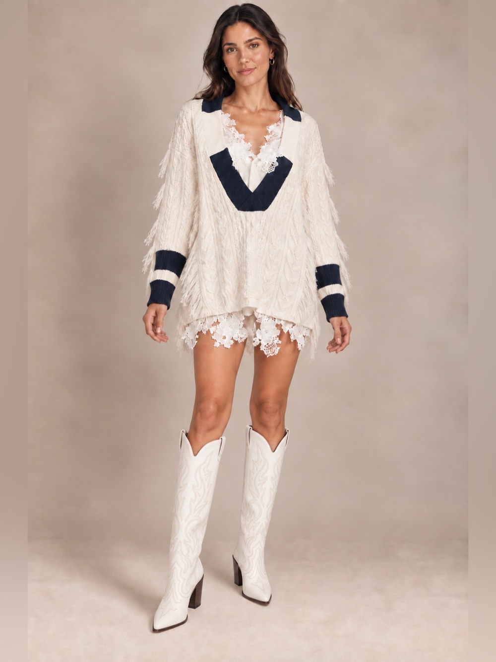 NWT fringe sweater with lace Cami S/M